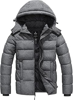 Men's Hooded Winter Coat Warm Puffer Jacket Thicken Cotton Coat with Removable Hood
