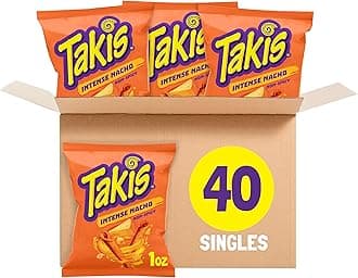 Takis Intense Nacho 40 pc / 1 oz Multipack - Cheddar Cheese Flavored Non-Spicy Rolled Tortilla Chips - Individual Bags, Perfect for Tailgates, Parties, Lunchboxes or Lunches