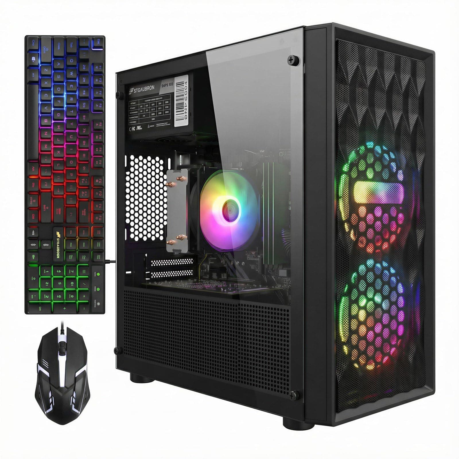 STGAubron Gaming PC Desktop Computer, Intel Core i5-9400F up to 4.1GHz, Radeon RX 580 8G, 16GB DDR4, 512GB SSD, WiFi 6, BT 5.0, RGB Fan x 4, Windows 11 Home