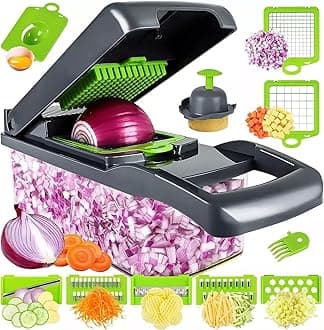 Vegetable Chopper, Pro Onion, Multifunctional 14 in 1 Food Chopper, Kitchen Vegetable Cutter Slicer Dicer,Veggie Chopper With 8 Blades, Potatoes, Carrot and Garlic Chopper With Container