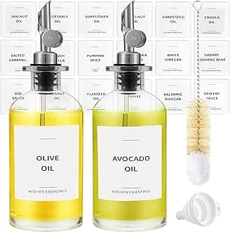Spaceneat Olive Oil Dispenser Bottle for Kitchen, Coffee Syrup Dispenser - Elegant Olive Oil Bottles for Kitchen - Glass Cooking Oil Dispenser, Container, Cruet with Pourer Spout - Set of 2pcs, Silver