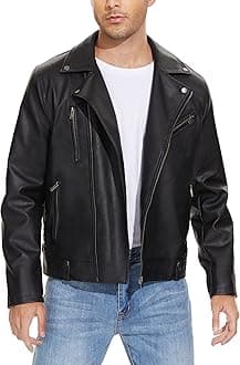 Leather Jackets for Men, Faux Bomber Jacket Mens Motorcycle Lapel Asymmetric Zip-Up Belt Slim Fit Biker Coat