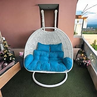 Happy Star Outdoor Furniture Wrought Iron Rattan Wicker Outdoor Patio Furniture Double Seater Swing with Stand and Cushion