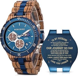 - Mens Personalized Engraved Wooden Watches Fashion Multifunction Custom Watch Birthday Anniversary Wood Watches for Husband Boyfriend Dad Him Son with Gift Box
