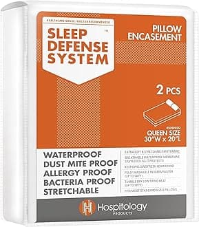 HOSPITOLOGY PRODUCTS Pillow Encasement- Zippered Bed Bug Dust Mite Proof Hypoallergenic - Sleep Defense System - Queen - Waterproof - Set of 2 - 20" H x 30" W