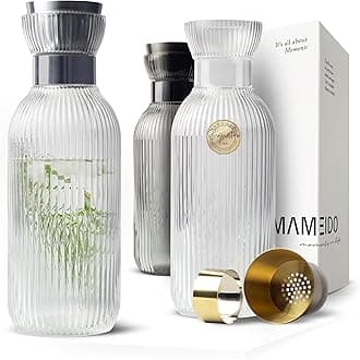 Water Carafe 1 l, Glass Carafe with Pour spout & Sieve, Hand-Blown Water jug ​​with Noble Look for Special Occasions, carafes to give as a Gift (Crystal Silver)