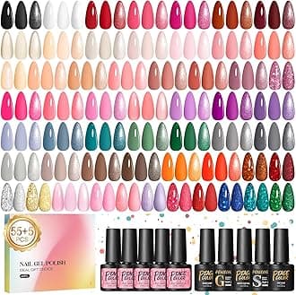 60PCS Gel Nail Polish Set: Gel Nail Polish Starter Kit White Nude Glitter Red Colours with Base Coat and Glitter Matte & Glossy Top Coat Manicure Kit DIY Home Gifts for Women