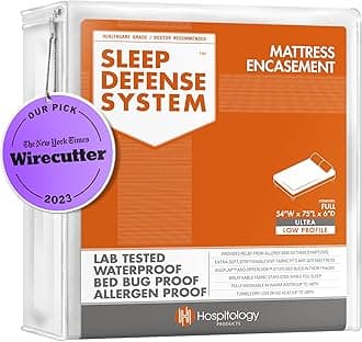 HOSPITOLOGY Zippered Mattress Encasement - Sleep Defense System - Full - Waterproof - Stretchable - Ultra Low Profile 6" Depth - 54" W x 75" L