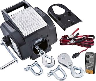 RIBITECH 4277 5-Tonne Car Winch, Forward and Reverse Modes, 12 V, Black