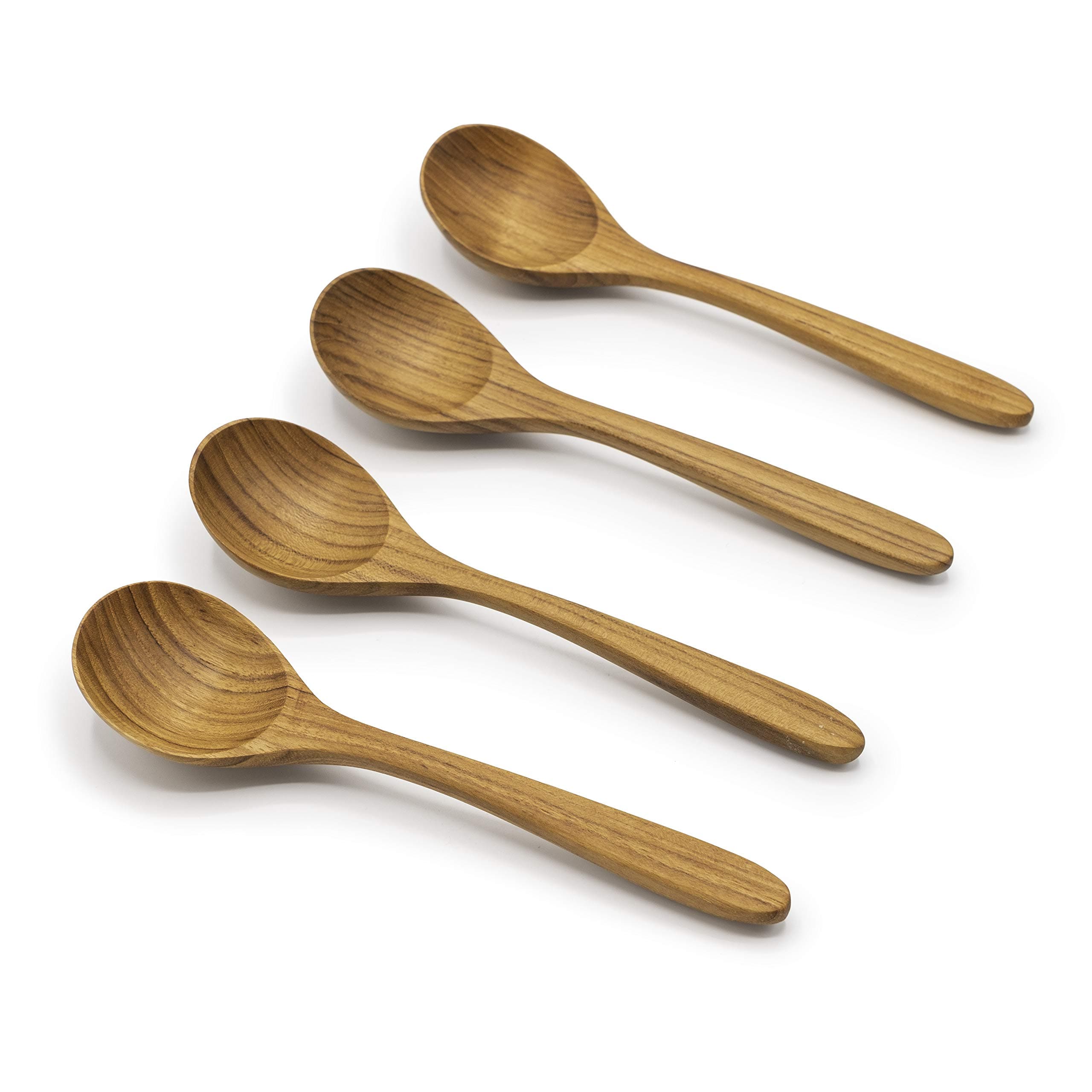 FAAY Round Wood Soup Spoons, Teak Tableware and Flatware Handcrafted from High Moisture Resistant Teak, Healthy and Eco-friendly