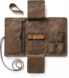 BS-VOG Waxed Canvas Tobacco Pouch for 2 Pipes, Smoking Tobacco Pipe Pouch with Foldable Stand, Smoking Case Bag Accessories Storage Organizer for Travel, Daily Use & Gift (Pipes Not Included)