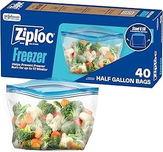 Ziploc Half Gallon Food Storage Freezer Bags, Grip 'n Seal Technology for Easier Grip, Open, and Close, 40 Bags Total