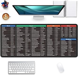 Large Extended Gaming Mouse Pad - Rubber, L, Word+excel+ppt - Waterproof, Non-Slip, Washable Stitched Edges, 27.5X11.8 in