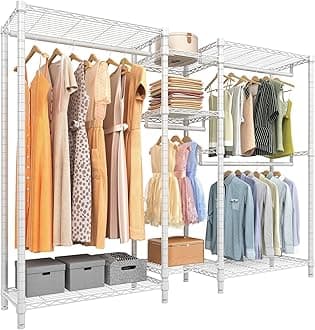 VIPEKV6 Wire Garment Rack Heavy Duty Clothes Rack for Hanging Clothes, Metal Clothing Rack Freestanding Closet Wardrobe Rack, 71.2" L x 14.6" W x 76.4" H, Max Load 660lbs, Medium Size (White)
