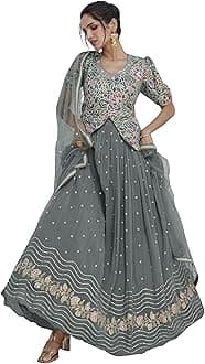 Miss Ethnik Sophisticated Grey Embroidered Lehenga Choli Set (ME-1172)