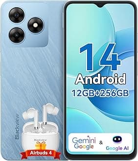 Blackview WAVE 8 Android Phones, 12GB+256GB/2TB, Android 14 Smart Phone, 6.56" HD+ 90Hz Display, 5000mAh Long Battery, 13MP+8MP, 4G Dual SIM Unlocked Mobile Phones, Fingerprint/Face Unlocked -Blue