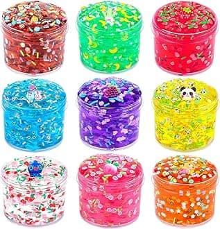 9 Pack Clear Crystal Slime kit, Super Soft and Glossy Jelly Crunchy Slime, DIY Jelly Cube Slime Party Stress Relief Toys for Girls and BoysCarbonfree Certified