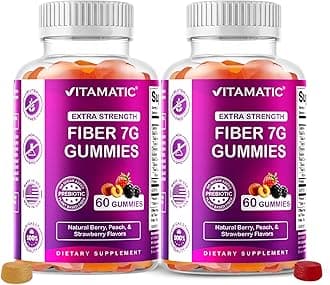 Vitamatic 2 Pack Prebiotic Fiber Gummies for Adults - 7G Fiber Extra Strength - Zero Sugar Added - 60 Pectin Based Gummies - Digestive Health & Regularity Support