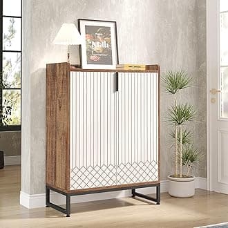 Tribesigns Modern Shoe Cabinet for Entryway, 25 Pairs Shoe Cabinet with Doors, Wood 5-Tier Shoe Organizer, Freestanding Brown Shoe Storage Cabinets with Black Metal Frame for Bedroom Living Room