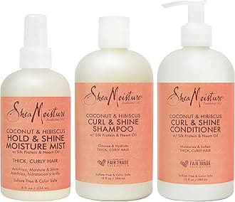 SheaMoisture Moisturize and Define Shampoo, Conditioner, and Curl and Shine Mist for Curly Hair Care Coconut and Hibiscus with Shea Butter and Coconut Oil