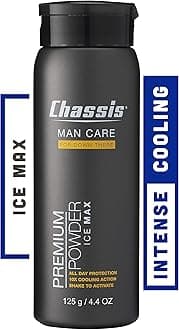 Chassis Ice Max Premium Body Powder for Men, Natural Deodorant with 10 Times the Cooling Sensation, Free of Talcum Powder, Parabens, and Menthol