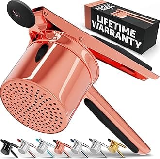 PriorityChef Large 15oz Potato Ricer, Heavy Duty Stainless Steel Potato Masher and Ricer Kitchen Tool, Press and Mash Kitchen Gadget For Perfect Mashed Potatoes - Everytime, Rose Gold and Black