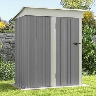 Patiowell 5x3 FT Outdoor Storage Shed, Garden Tool Shed with Sloping Roof and Lockable Door, Metal Shed for Backyard Garden Patio Lawn, Gray