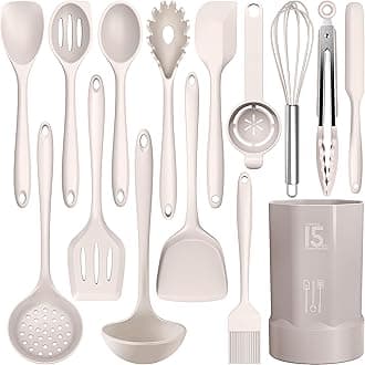 AOTHOD Silicone Cooking Utensils Set - 446°F Heat Resistant Kitchen Utensils,Turner Tongs,Spatula,Spoon,Brush,Whisk,Kitchen Utensil Gadgets Tools Set for Nonstick Cookware,Dishwasher Safe (BPA Free)