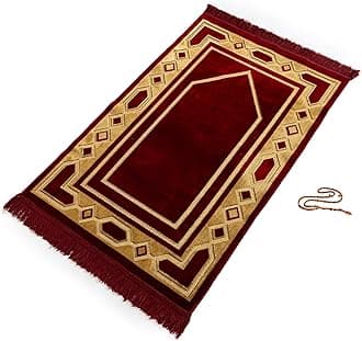 Home Collection Islamic Prayer Mat - Islam Praying Rug for Muslim Women & Men - Soft Turkish Salah Mats Eid & Ramadan Gifts - Pray Bead (Tesbih) Included - Made in Turkiye - Burgundy