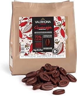 Valrhona Premium French Baking Dark Chocolate Discs (Feves). Classic GUANAJA 70% Cacao. Easy Melt. Easy to chop. Intense & Smooth with Bitter Notes. Sauces, Cakes, Mousses, Frostings 1kg (Pack of 1)