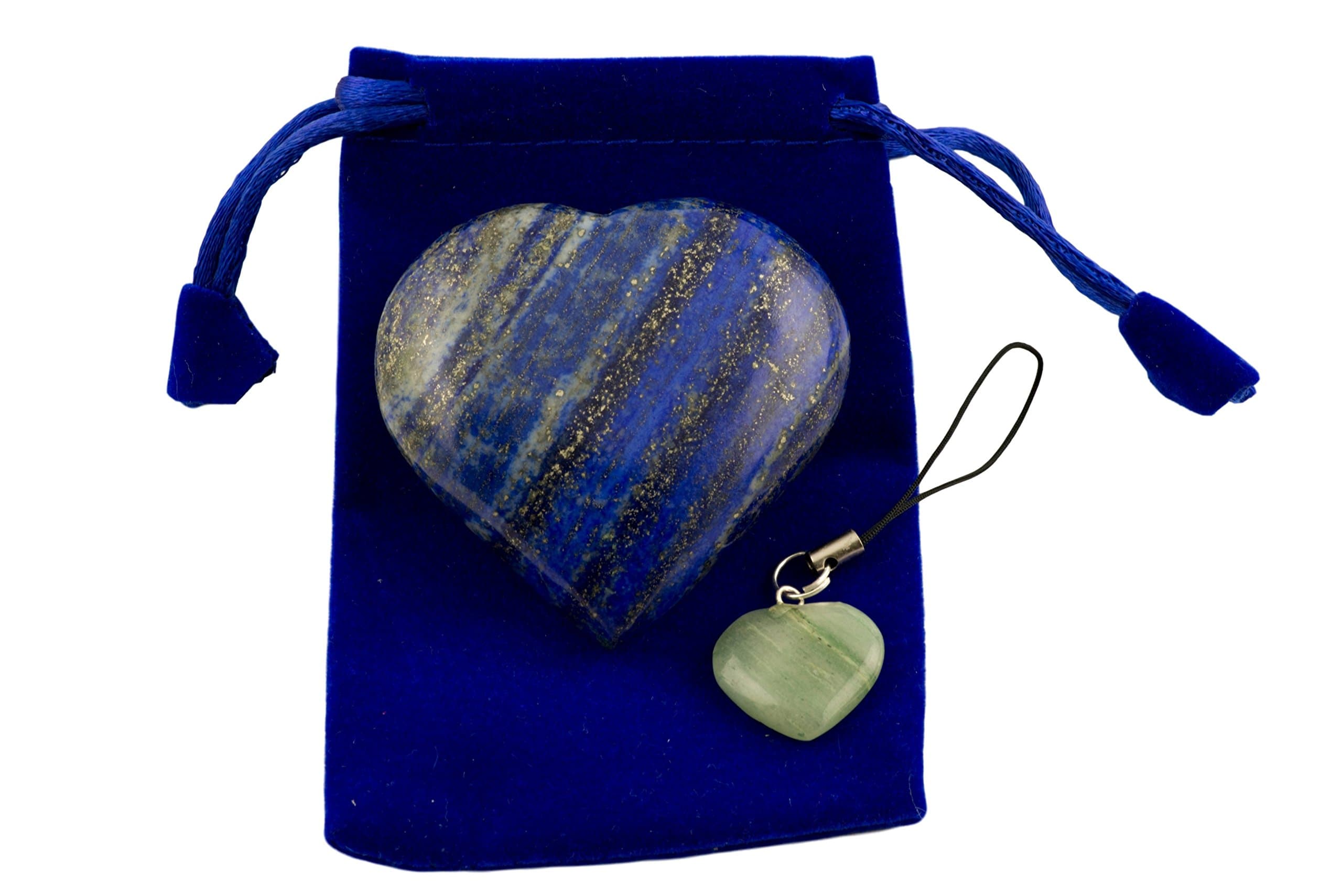 Lapis Lazule Pub Heart Worry Stone with (1 pcs.) Assorted Color Keychain and Blue Velvet Pouch (Lapis Lazule)
