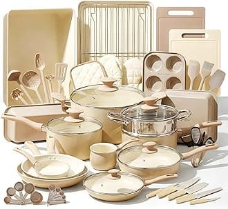 Nutrichef 54-Piece Marble Non-Stick Cookware and Bakeware Set, Professional Home Kitchen Collection with Multi-Sized Pots, Pans, and Heat-Resistant Tools