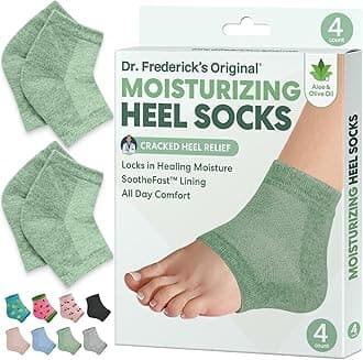 Dr. Frederick's Original Moisturizing Heel Socks for Dry Cracked Heels Treatment - Infused with Olive Oil, Jojoba Oil and Vitamin E - 2 Pairs - Self Care Gifts for Women & Men - Green Aloe