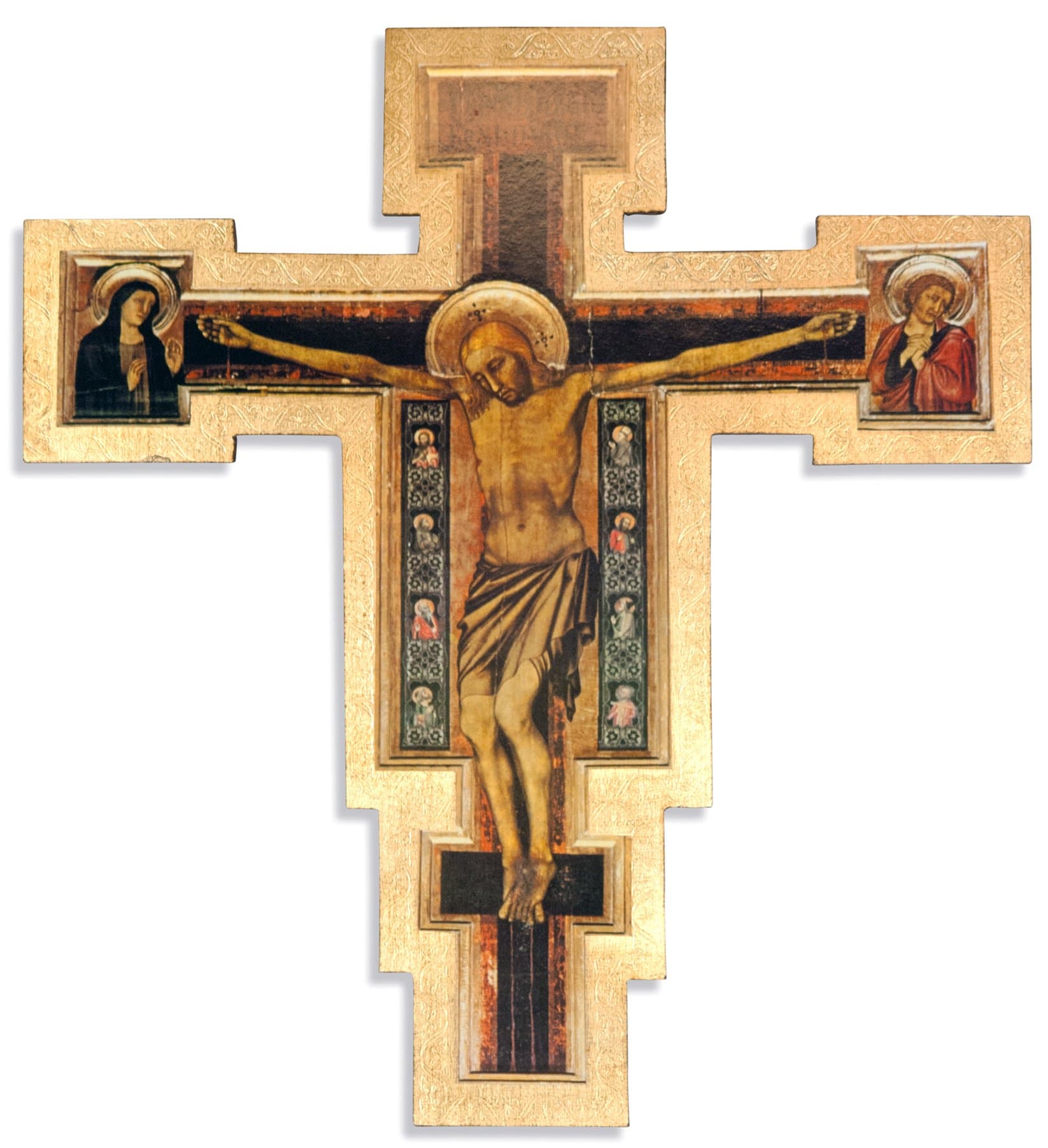 Large Giotto Wall Crucifix with Gold Leaf and Wall Hook - Made in Italy
