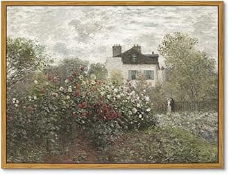 InSimSea Framed Canvas Wall Art Vintage Decor, Classical Home Room Decor The Artist's Garden in Argenteuil by Claude Monet, Kitchen Office Farmhouse Bathroom Decor Wall Art, 12"x16"