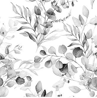 HAOKHOME Peel and Stick Wallpaper Boho Black/Grey/White Eucalyptus Leaf Floral Wall Mural Home Nursery Boho Contact Paper 17.7in x 32.8ft
