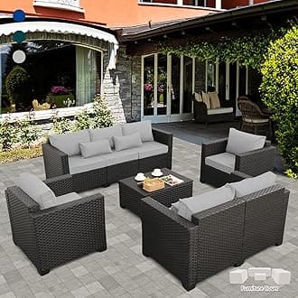 Rattaner 5-Piece Patio Furniture Sofa Set Outdoor Wicker Sectional Couch with Storage Table Non-Slip Cushions Furniture Covers, Grey
