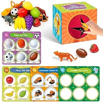 JoyCat Sorting Toys for Toddlers with Mystery Play Box & Play Mats - Autistic Speech Therapy, 24 Fun Toys, Animals, Fruit, Vehicles, Balls Set, Toddler Toy for 3-5, Preschool Educational Learning Gift
