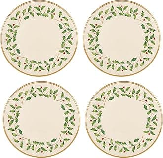 897080 Holiday Dinnerware Dinner Plates, Set of 4, Red & Green, Christmas, Hosting