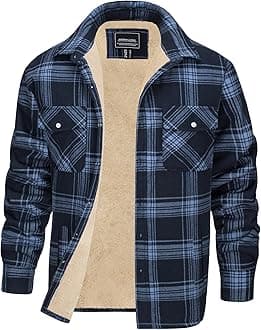 EKLENTSONMen's Winter Thick Fleece Lined Warm Plaid Flannel Shirt Jackets Casual Button Down 3 Pockets Sherpa Coats