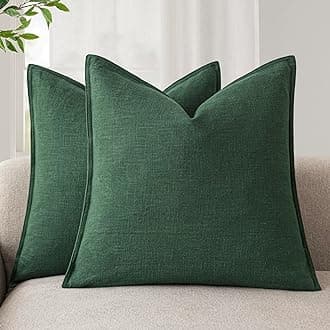 Foindtower Set of 2, Decorative Linen Soild Throw Pillow Covers Soft Accent Euro Cushion Case Farmhouse Neutral Pillowcase for Chair Couch Sofa Bedroom Living Room Home Decor 26 x 26 Inch Pine Green