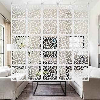 ANMINY 36 PCS Hanging Room Divider Decorative Thick Panels Floral Carving Wall Screen Hollow Out Design for Bedroom Living Dining Room Kitchen Office Restaurant Home Decor - White Geometric Patterns