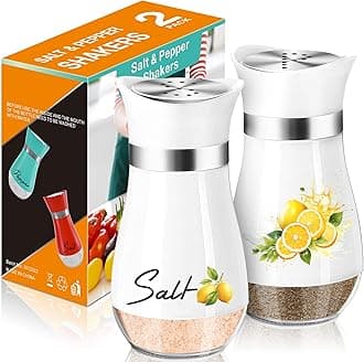 Arrozon Lemon Salt and Pepper Shakers Set,4 oz Glass Bottom Salt Pepper Shaker with Stainless Steel Lid Kitchen Decor and Accessories Farmhouse Gifts Refillable Design(Lemon)
