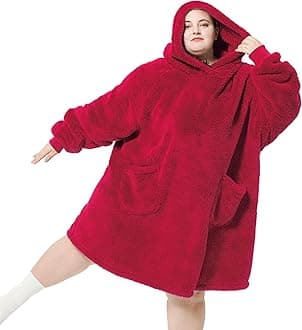 BedsureWearable Blanket Hoodie Gifts for Women - Cozy Sherpa Hoodie Blanket for Adult Men, Warm Hooded Blanket Sweatshirt, Red, Oversized