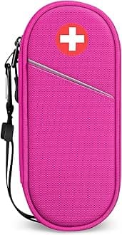 SITHON EpiPen Medical Carrying Case Insulated, Travel Medication Organizer Bag Emergency Medical Pouch Holds 2 EpiPens, Asthma Inhaler, Anti-Histamine, Auvi-Q, Allergy Medicine Essentials, Magenta