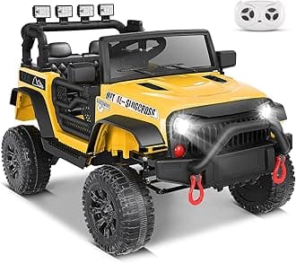 Hikole 24Volt Kids Ride on Truck, w/Remote Control, Battery Operated Car for Children, 2×200W Motors, One-Start Button, Shock Absorption, Multi-Terrain Suitable, Driving/Reverse, Music, Yellow-24V