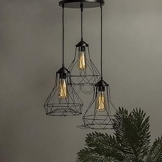 Homesake Metal3-Lights Round Cluster Chandelier Folding Black Diamond Hanging Pendant Light, Modern Nordic Ceiling Pendant, Bulbs Not Included