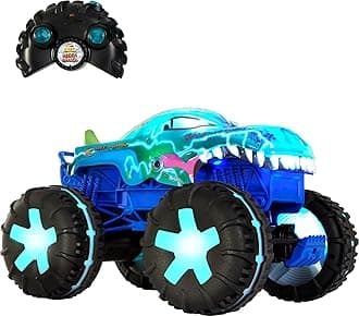 Hot Wheels Toy Truck Monster Trucks RC, Oversized Remote-Control Mega-Wrex Alive in 1:15 Scale, 3 Modes of Play with Interactive Lights & Sounds