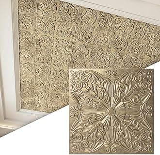 Art3d 12-Pack PVC Drop Ceiling Tiles (48 Sq.Ft), 24"x24" Decorative Panels for Home and Office, 2ft x 2ft, Floral Gold