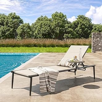 EAST OAK Textilene Outdoor Chaise Lounge, Aluminum Patio Lounge Chairs with Side Table, 5-Positions Adjustable Lounge Chaise for Outside, Recliner Chair for Pool, Beach, Backyard, Porch, Lawn